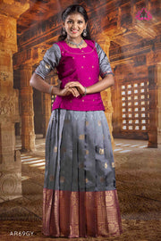 Girls Grey Rock Trumpet Pattu Pavadai | Langa