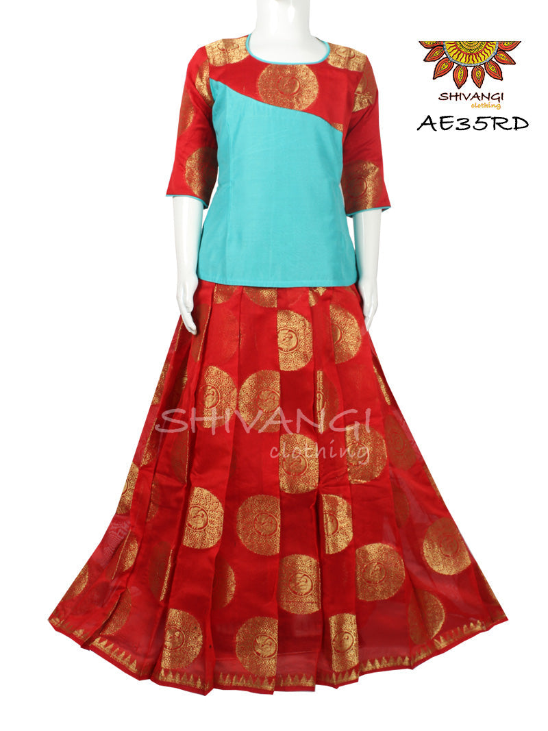 Red Peacock Rangoli  Pattu Pavadai For Girls!!!