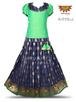 Girls Blue Banarasi Hanging Pattu Pavadai !!! 