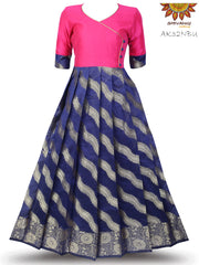 Girl Blue Floral Strip Long Frock 