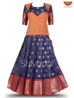 Girls Blue Winkle Pattu Pavadai | Lehenga 