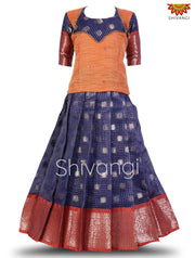 Girls Blue Winkle Pattu Pavadai | Lehenga 
