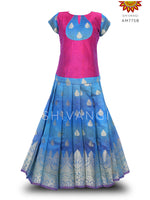 Girls Sky blue Lotus Bud Pattu pavadai 