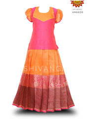 Girls Orange Blooming Tree Pattu Pavadai 