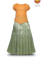 Girls Green Pastel Creeper Pattu Pavadai 