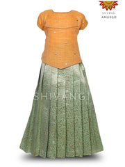 Girls Green Pastel Creeper Pattu Pavadai 