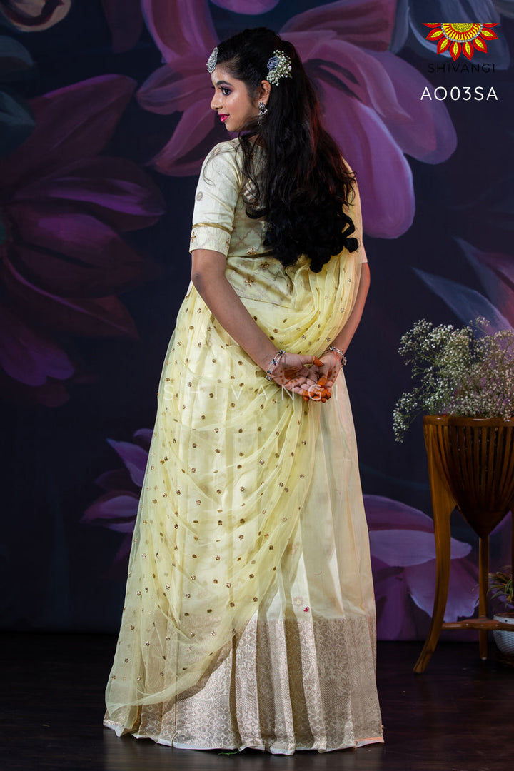 Sandle Pastel Golden Butta Lehenga For Girls 