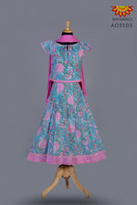 Girls Blue Block Print Lehenga with Dupatta 