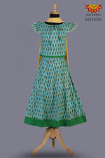 Girls Green Block Print Lehenga with Dupatta 