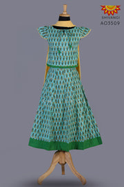 Girls Green Block Print Lehenga with Dupatta 