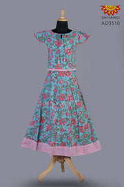 Girls Green Block Print Lehenga with Dupatta 