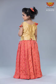 Girls Peach Hanging Star Lehenga Pattu Pavadai 