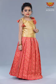 Girls Peach Hanging Star Lehenga Pattu Pavadai 