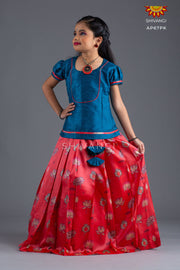 Girls Pink Bamboo Silk Pattu Pavadai 