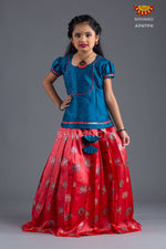 Girls Pink Bamboo Silk Pattu Pavadai 