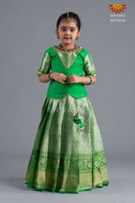 Girls Green Wild Rose Pattu Pavadai 