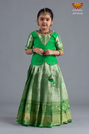 Girls Green Wild Rose Pattu Pavadai 