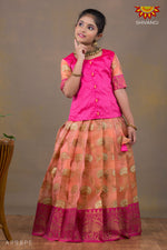 Peach Water Lilly Pattu Pavadai for Girls 