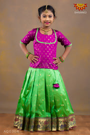 Girls Green Silk Paithani Pattu Pavadai 