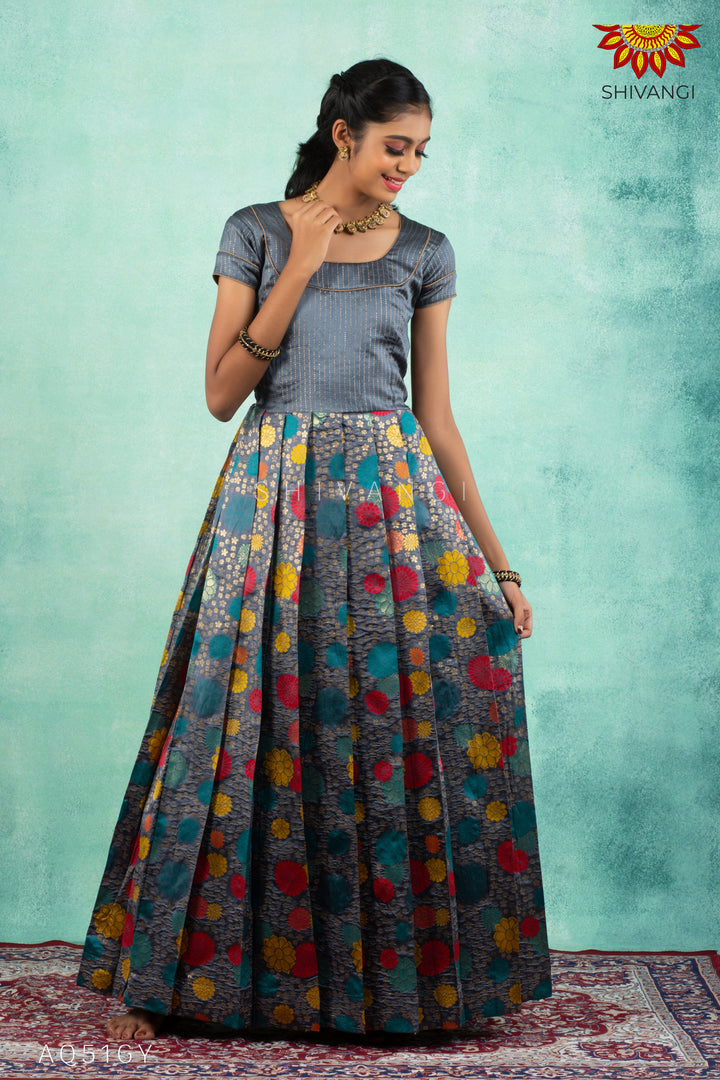 Girls Grey Zinnaiah Cluster Long Gown 