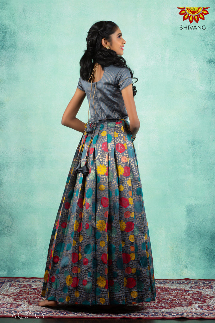 Girls Grey Zinnaiah Cluster Long Gown 