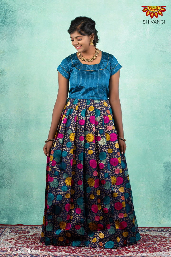 Girls Navy Blue Zinnaiah Cluster Long Gown 