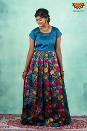 Girls Navy Blue Zinnaiah Cluster Long Gown 