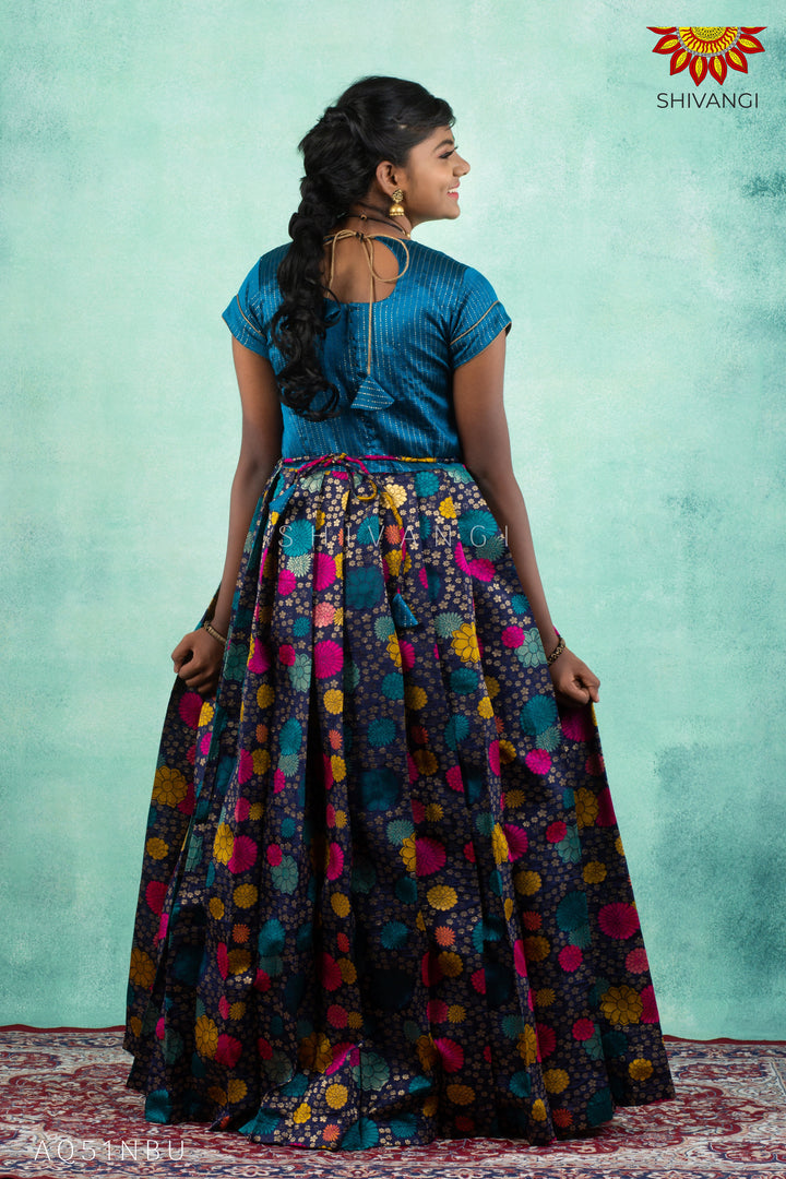 Girls Navy Blue Zinnaiah Cluster Long Gown 