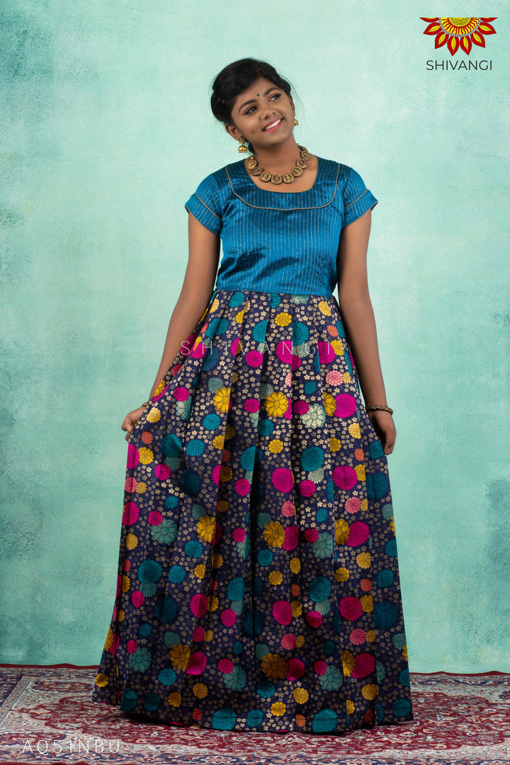 Girls Navy Blue Zinnaiah Cluster Long Gown 