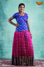 Girls Pink Blue Meadow Pattu Pavadai 
