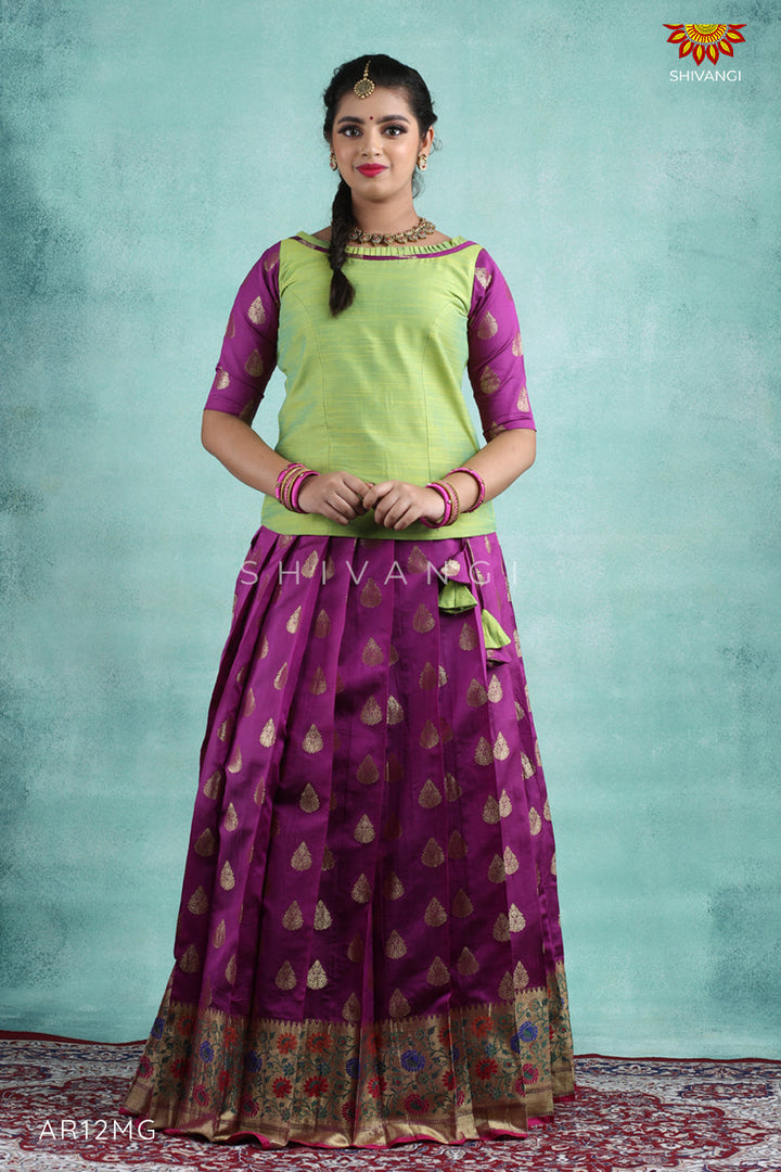 Purple Bhutta Paithani Pattu Pavadai For Girls !!!