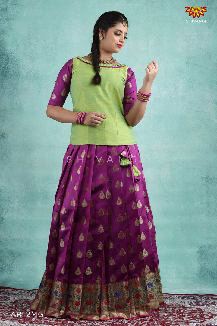 Purple Bhutta Paithani Pattu Pavadai For Girls !!!