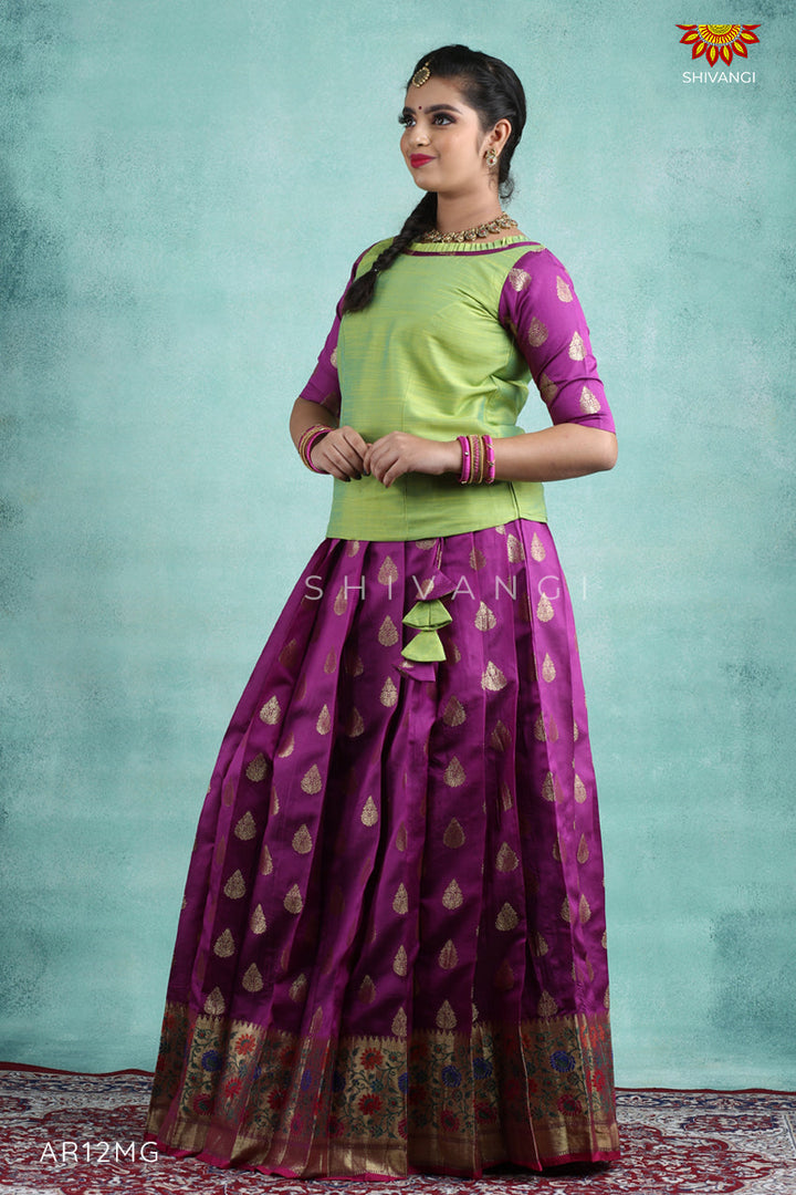 Purple Bhutta Paithani Pattu Pavadai For Girls !!!