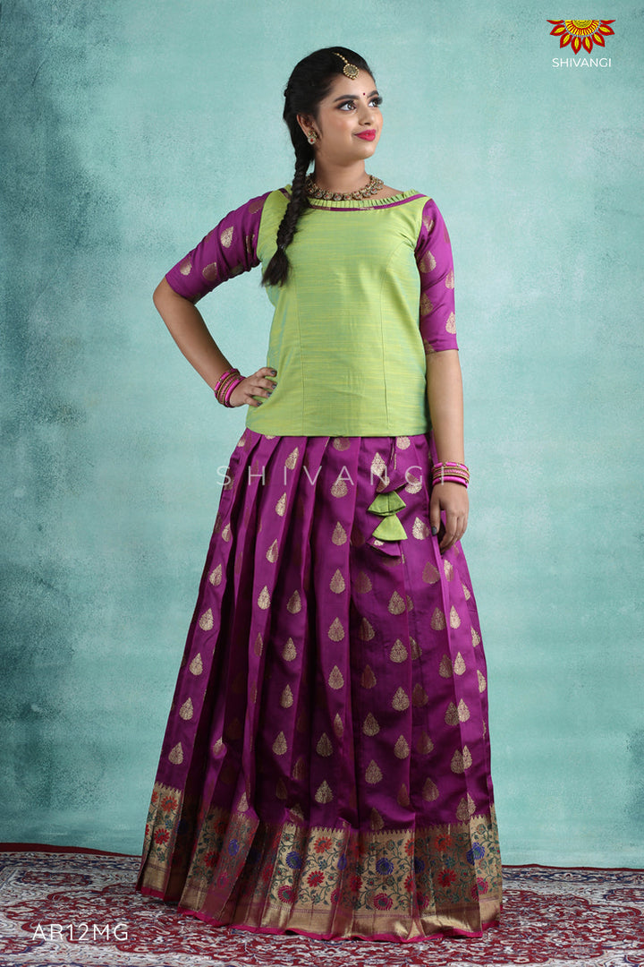 Purple Bhutta Paithani Pattu Pavadai For Girls !!!