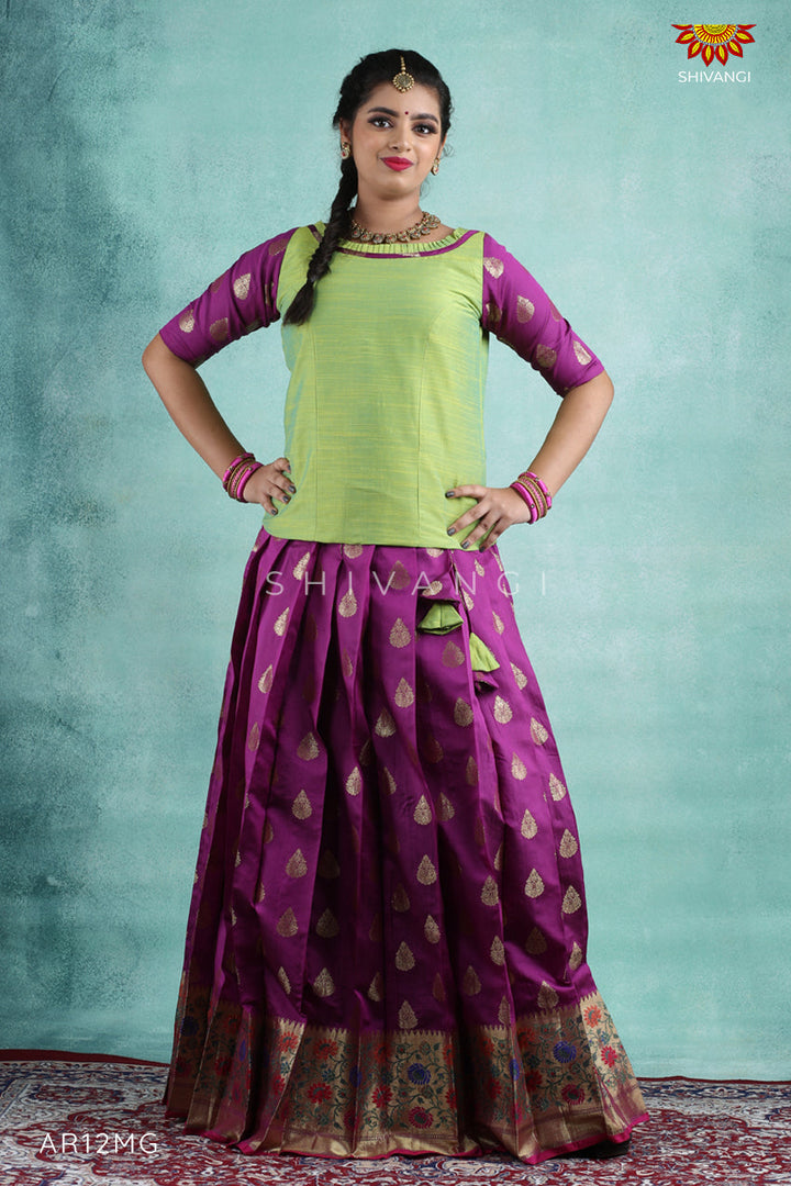 Purple Bhutta Paithani Pattu Pavadai For Girls !!!