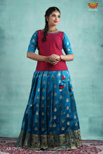 Peacock Blue Bhutta Paithani Pattu Pavadai For Girls 