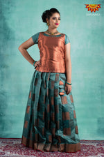 Girls Ramar Green Copper Peacock Pattu Pavadai 