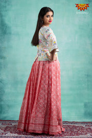 Girls Peach Kota Zentangle Pattu Pavadai 