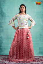 Girls Peach Kota Zentangle Pattu Pavadai 