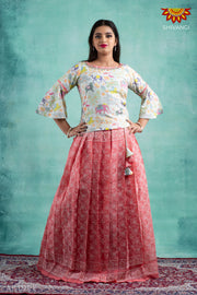 Girls Peach Kota Zentangle Pattu Pavadai 