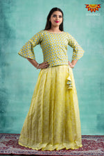 Girls Yellow Kota Zentangle Pattu Pavadai 