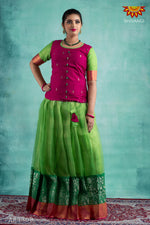 Girls Green Organza Dahlia Pattu Pavadai 