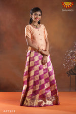 Navy Blue Girls Peacock Leheriya Pattu Pvadai