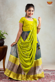Girls Green Flouresent Checks Lehenga Choli