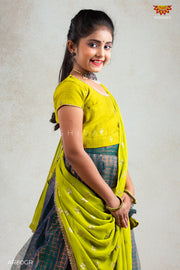 Girls Green Flouresent Checks Lehenga Choli