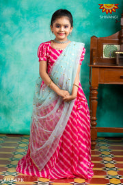 Girls Pink Organza Leheriya Lehenga Choli