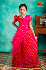 Girls Red Organza Leheriya Lehenga Choli