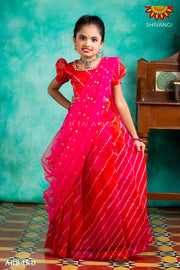 Girls Red Organza Leheriya Lehenga Choli