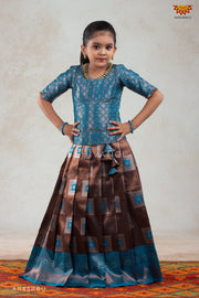 Ramar Blue Copper Tiles Pattu Pavadai For Girls