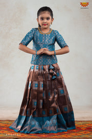 Ramar Blue Copper Tiles Pattu Pavadai For Girls